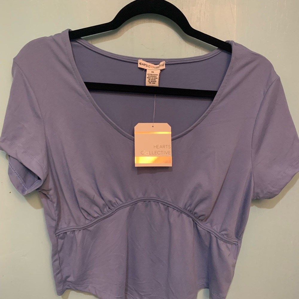 Hearts Collective Coastal Blue Short Sleeve Round Neck Crop Top, Size XL
